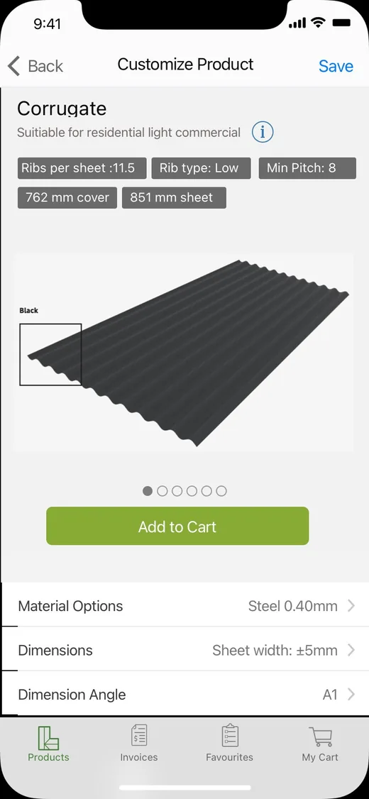 Customise roofing product screen